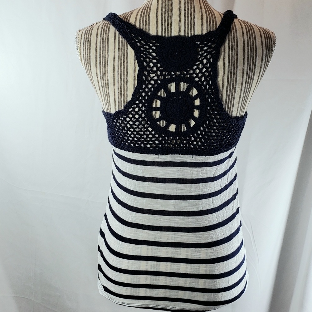 XXI Navy & White Striped Tank w/Crocheted Back Size Small